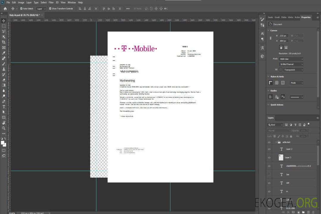 Modèle de facture de services publics T-Mobile des Pays-Bas aux formats Word et PDF template